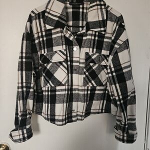 Lane Bryant Black and White Plaid Utility Jacket